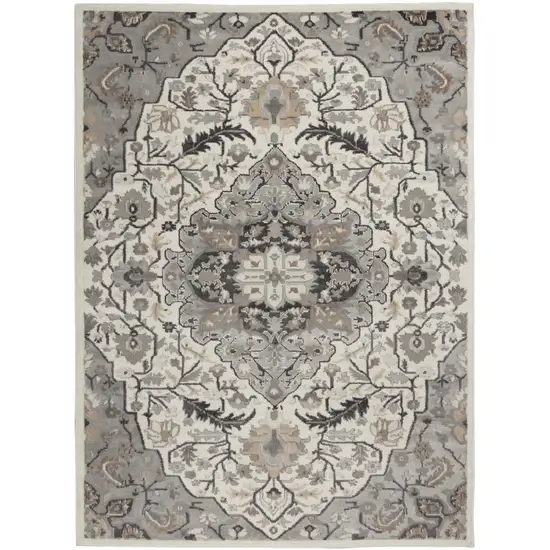 Gray and Ivory Floral Non Skid Area Rug Photo 9