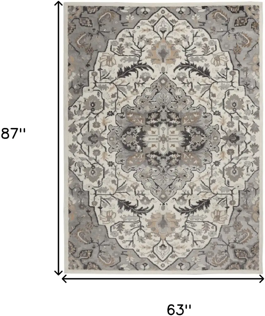 Gray and Ivory Floral Non Skid Area Rug Photo 3