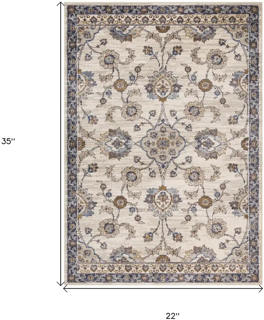 Gray and Ivory Floral Power Loom Area Rug Photo 8