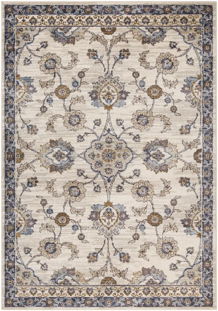 Gray and Ivory Floral Power Loom Area Rug Photo 1