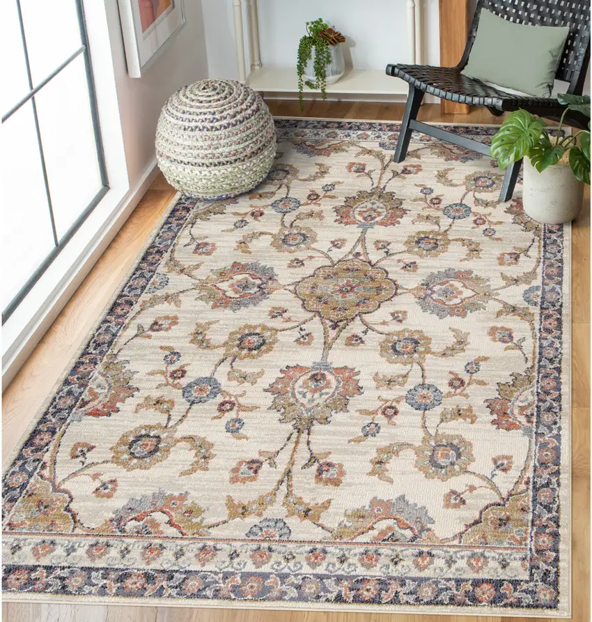 Gray and Ivory Floral Power Loom Area Rug Photo 8