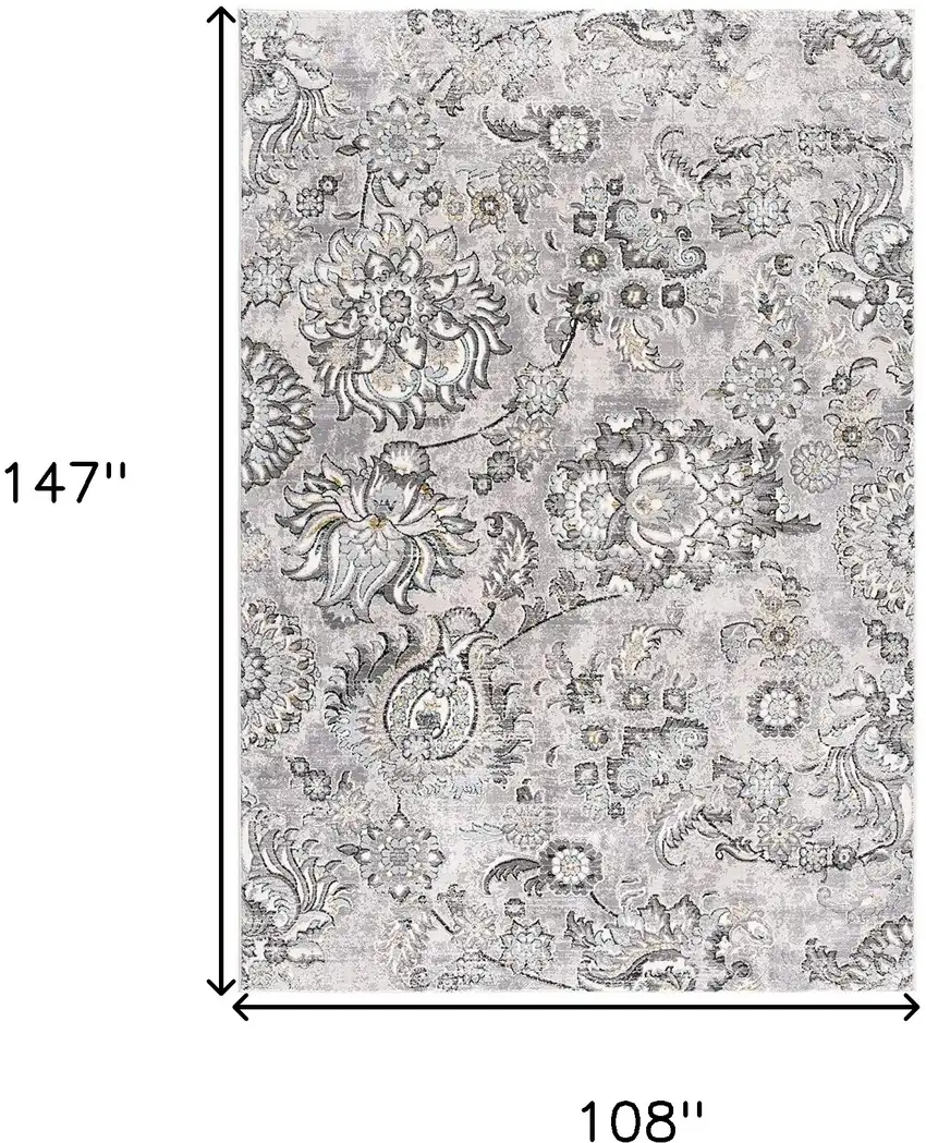 Gray and Ivory Floral Power Loom Area Rug Photo 9