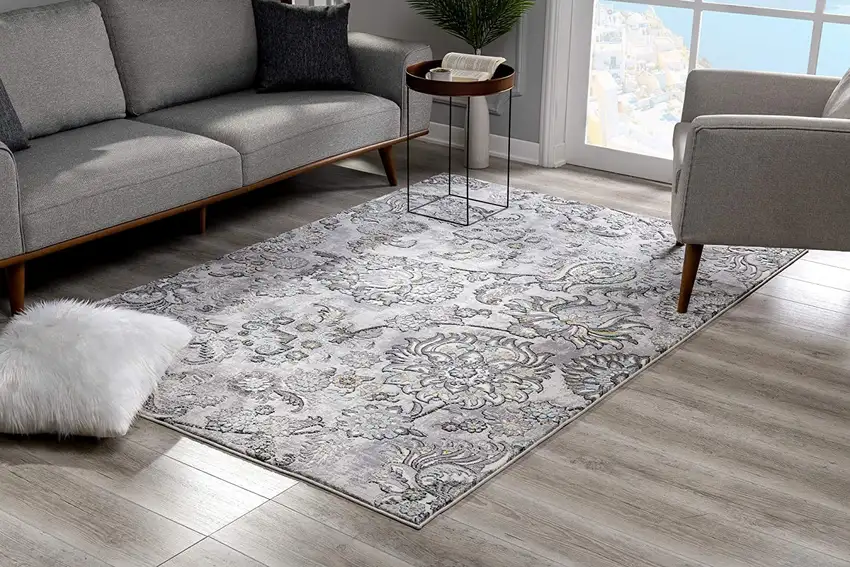 Gray and Ivory Floral Power Loom Area Rug Photo 3