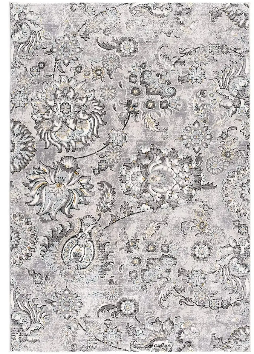 Gray and Ivory Floral Power Loom Area Rug Photo 2