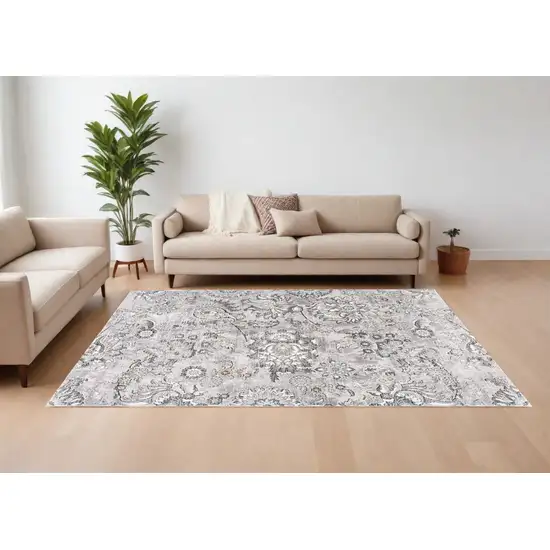 Gray and Ivory Floral Power Loom Area Rug Photo 5