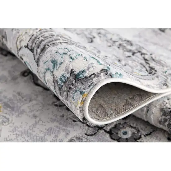 Gray and Ivory Floral Power Loom Area Rug Photo 8