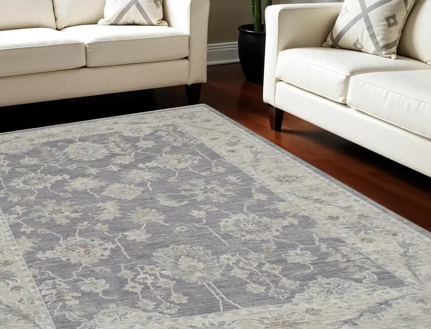 Gray and Ivory Floral Power Loom Area Rug Photo 1