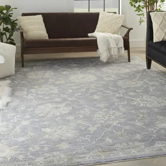 Gray and Ivory Floral Power Loom Area Rug Photo 3