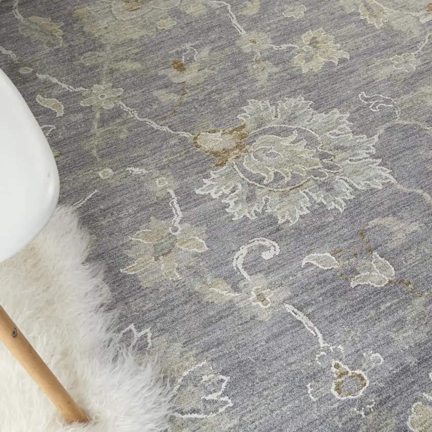 Gray and Ivory Floral Power Loom Area Rug Photo 8