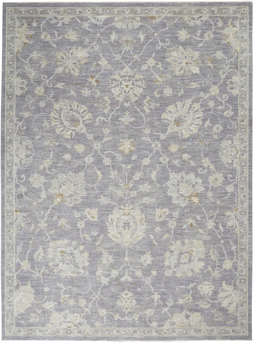 Gray and Ivory Floral Power Loom Area Rug Photo 1