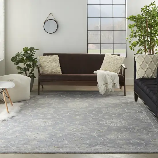 Gray and Ivory Floral Power Loom Area Rug Photo 4