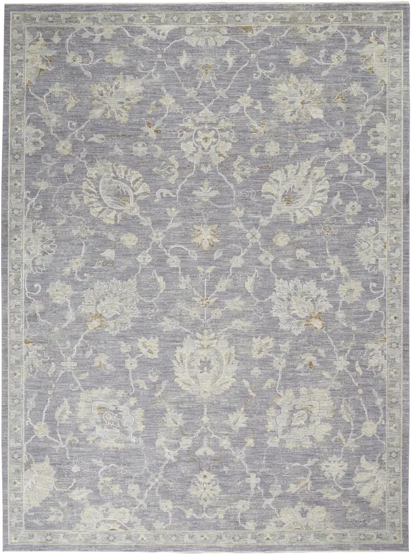 Gray and Ivory Floral Power Loom Area Rug Photo 2