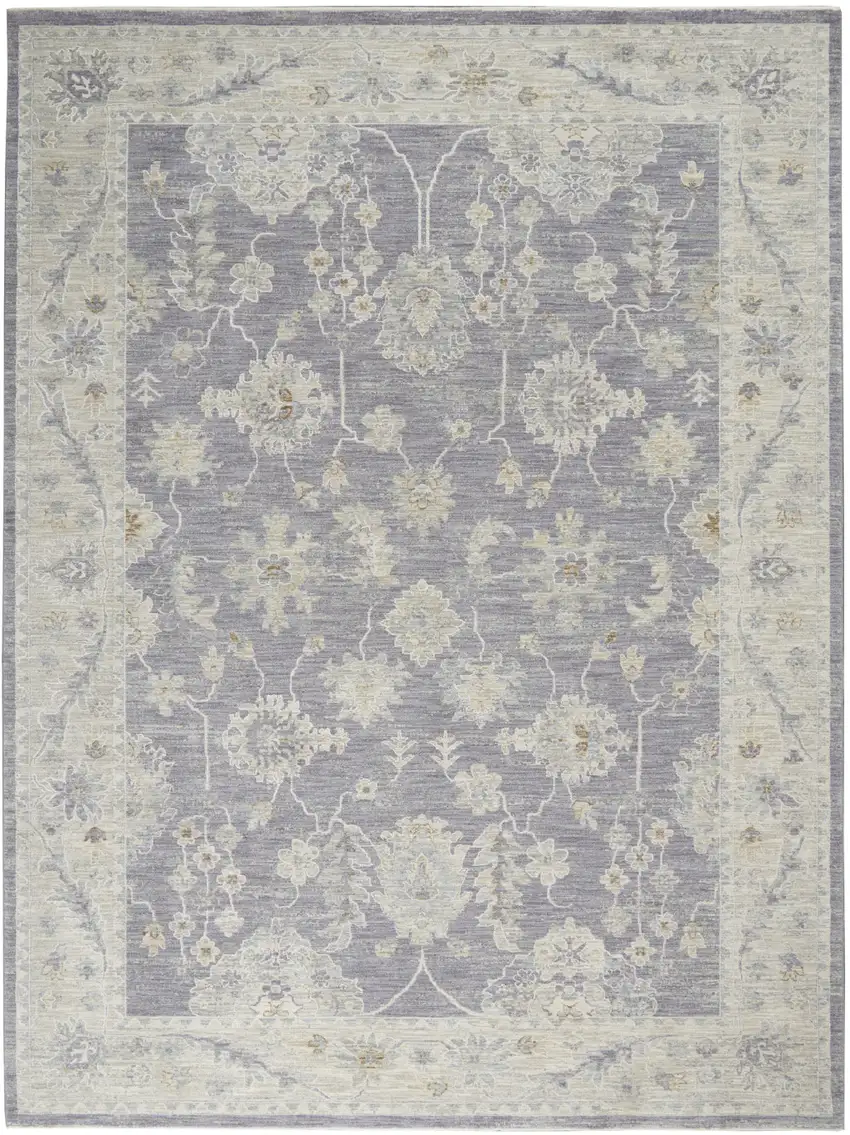 Gray and Ivory Floral Power Loom Area Rug Photo 2