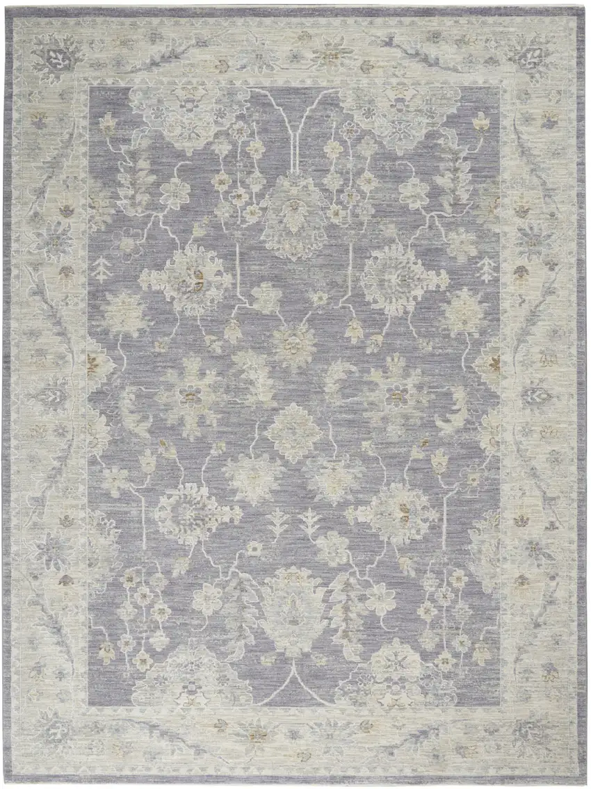 Gray and Ivory Floral Power Loom Area Rug Photo 1