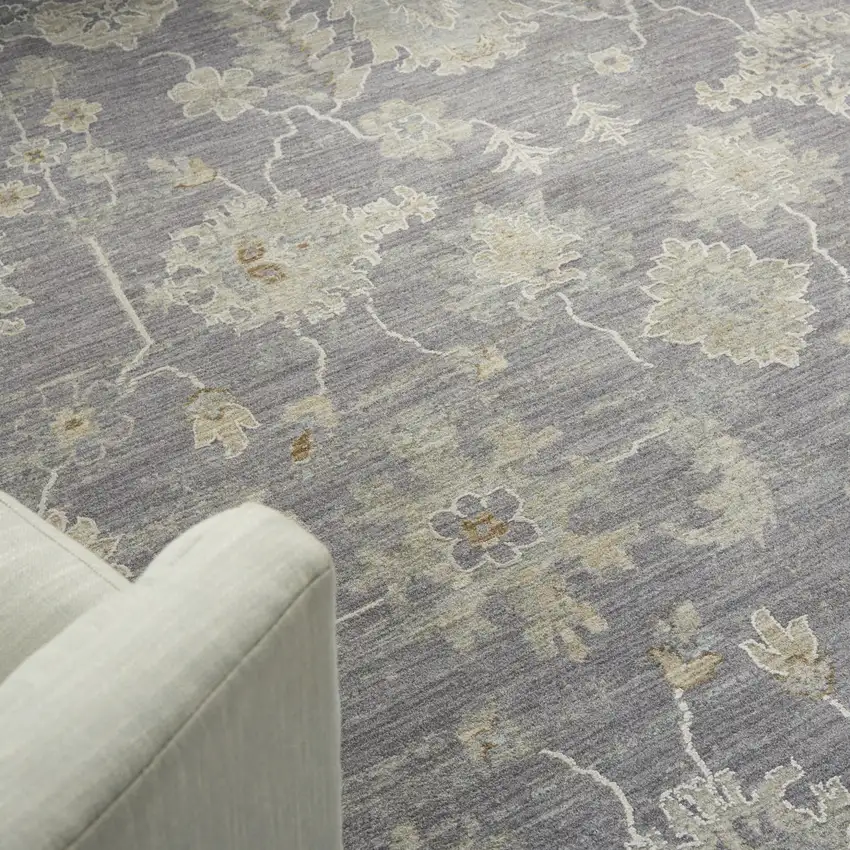 Gray and Ivory Floral Power Loom Area Rug Photo 7