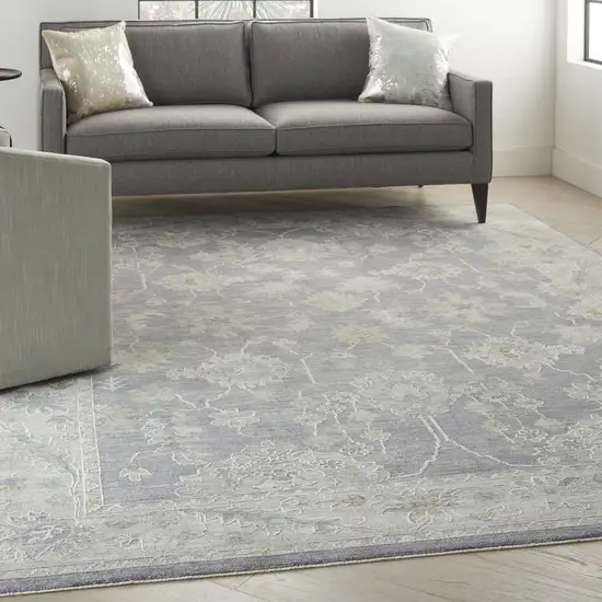 Gray and Ivory Floral Power Loom Area Rug Photo 3