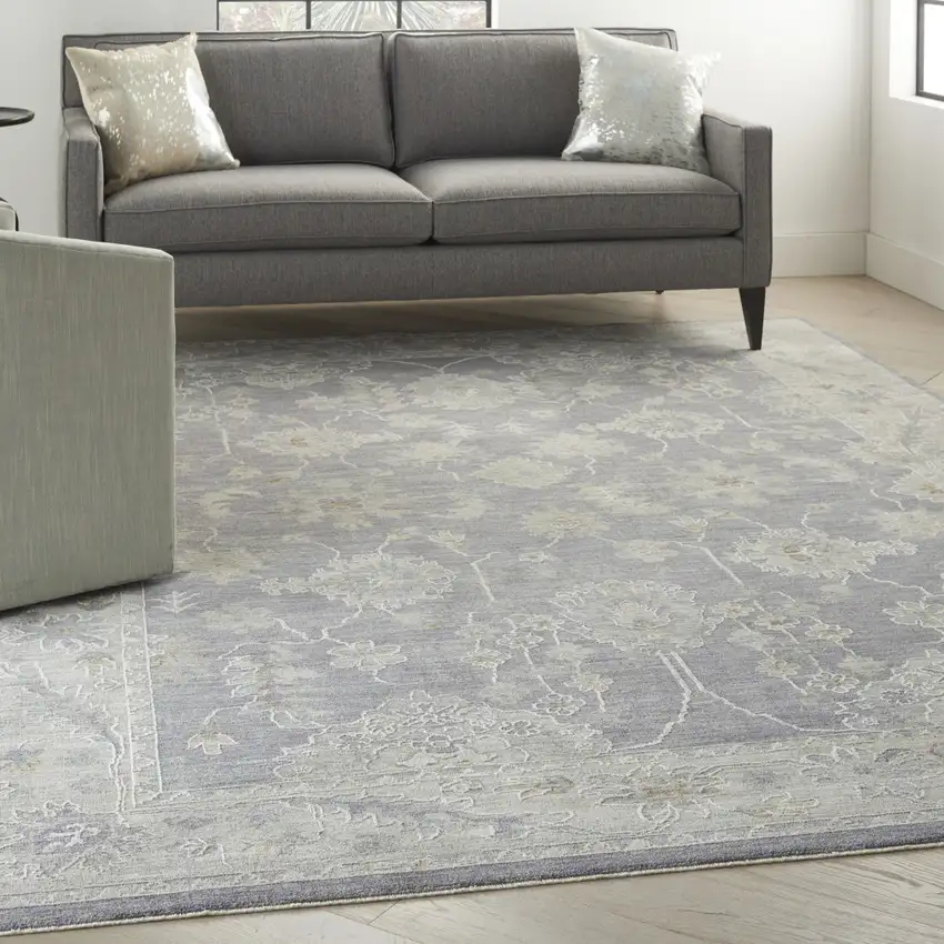 Gray and Ivory Floral Power Loom Area Rug Photo 3