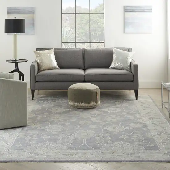 Gray and Ivory Floral Power Loom Area Rug Photo 4