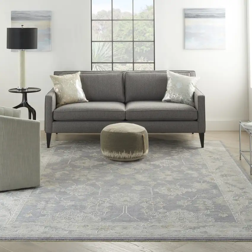 Gray and Ivory Floral Power Loom Area Rug Photo 4