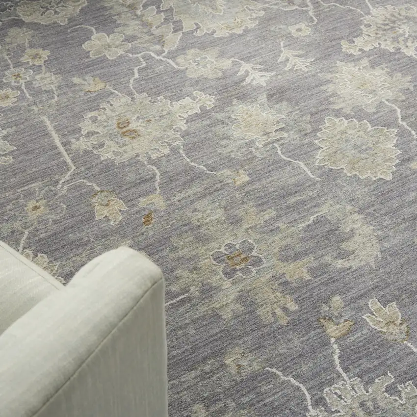 Gray and Ivory Floral Power Loom Area Rug Photo 8