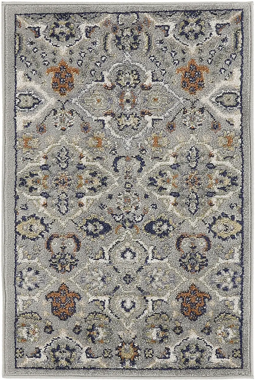 Gray and Ivory Floral Power Loom Area Rug Photo 1