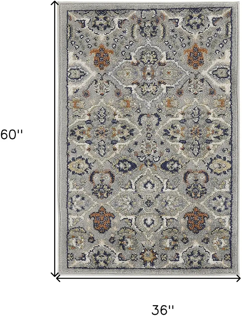 Gray and Ivory Floral Power Loom Area Rug Photo 3