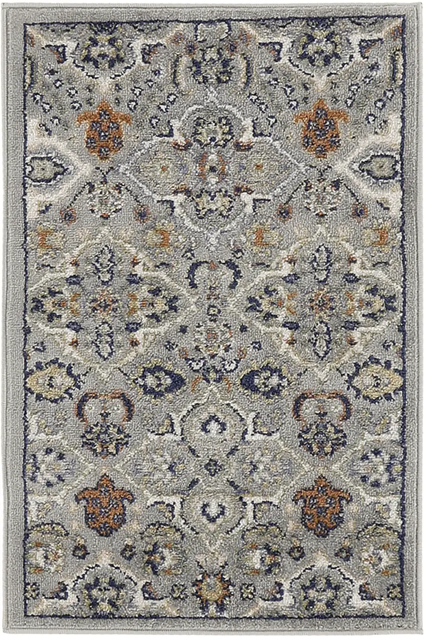 Gray and Ivory Floral Power Loom Area Rug Photo 2