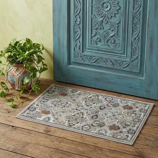 Gray and Ivory Floral Power Loom Area Rug Photo 1
