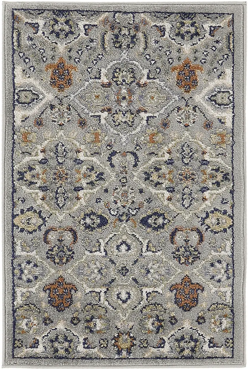Gray and Ivory Floral Power Loom Area Rug Photo 9
