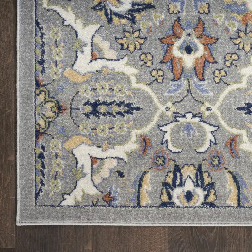 Gray and Ivory Floral Power Loom Area Rug Photo 9