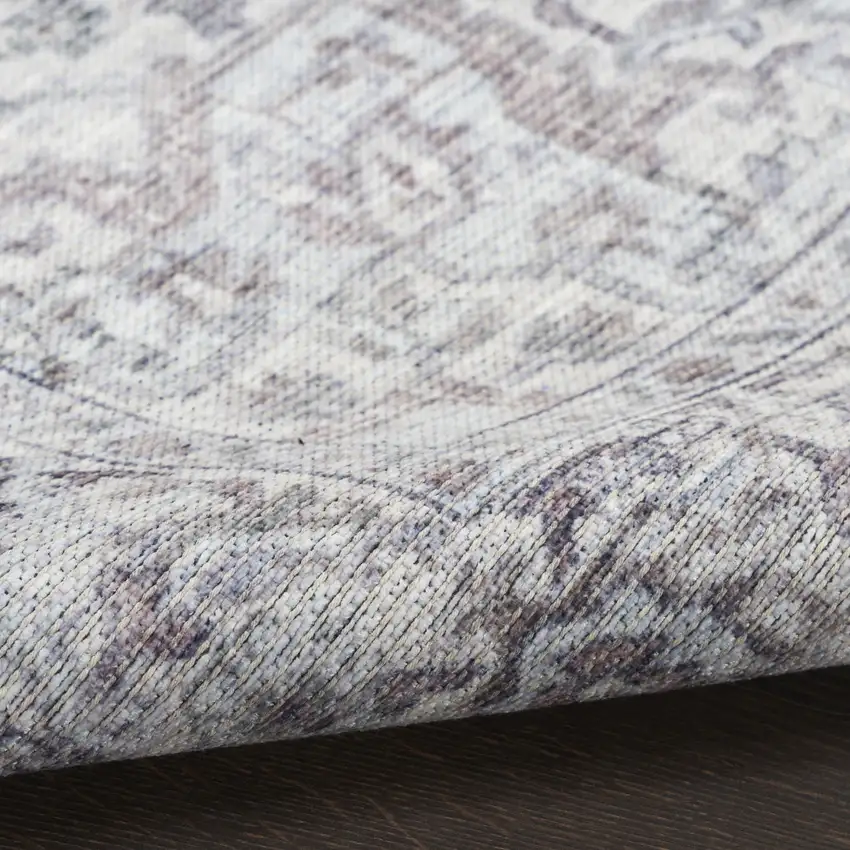 Gray and Ivory Floral Power Loom Distressed Washable Area Rug Photo 7