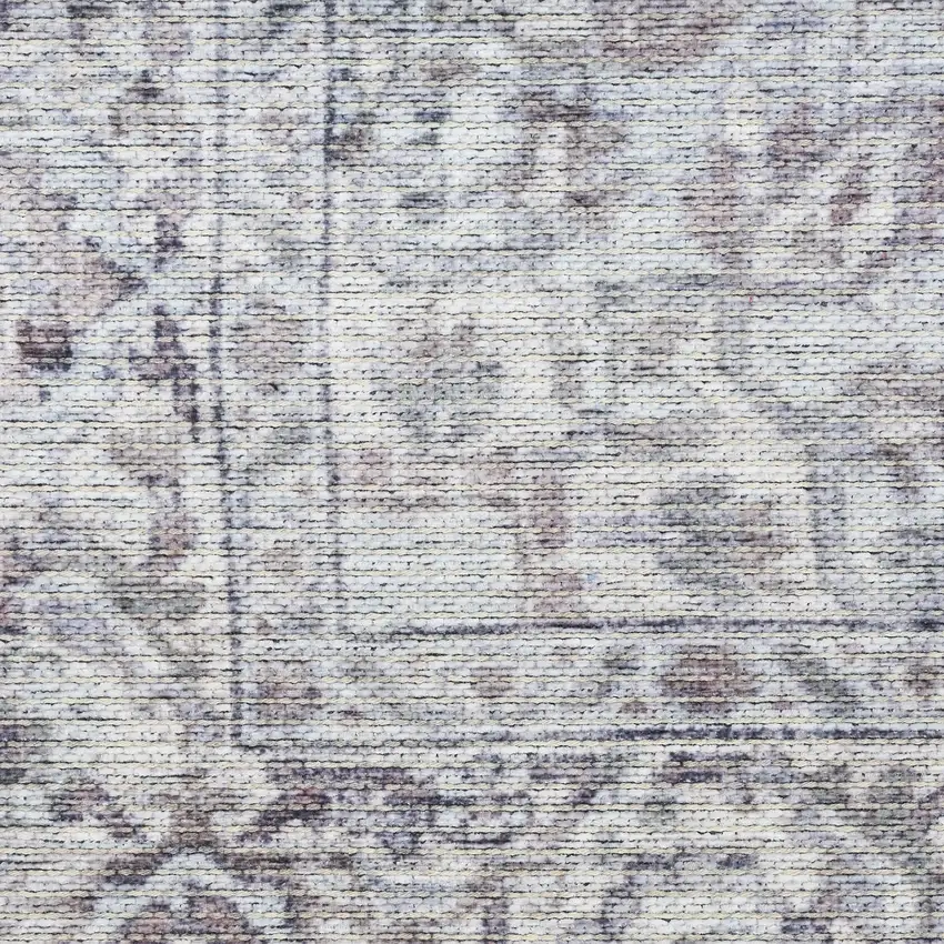 Gray and Ivory Floral Power Loom Distressed Washable Area Rug Photo 4