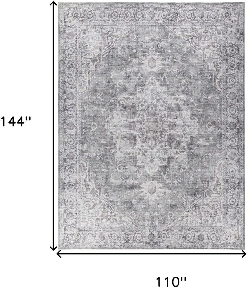 Gray and Ivory Floral Power Loom Distressed Washable Area Rug Photo 9