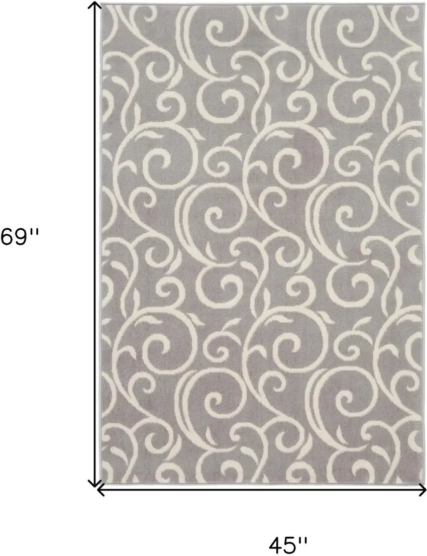 Gray and Ivory Floral Vines Power Loom Area Rug Photo 3