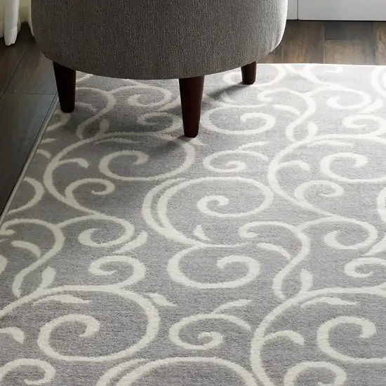 Gray and Ivory Floral Vines Power Loom Area Rug Photo 9