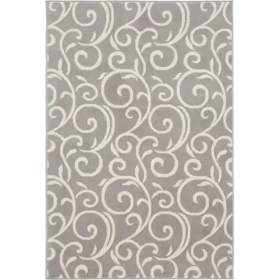Gray and Ivory Floral Vines Power Loom Area Rug Photo 3