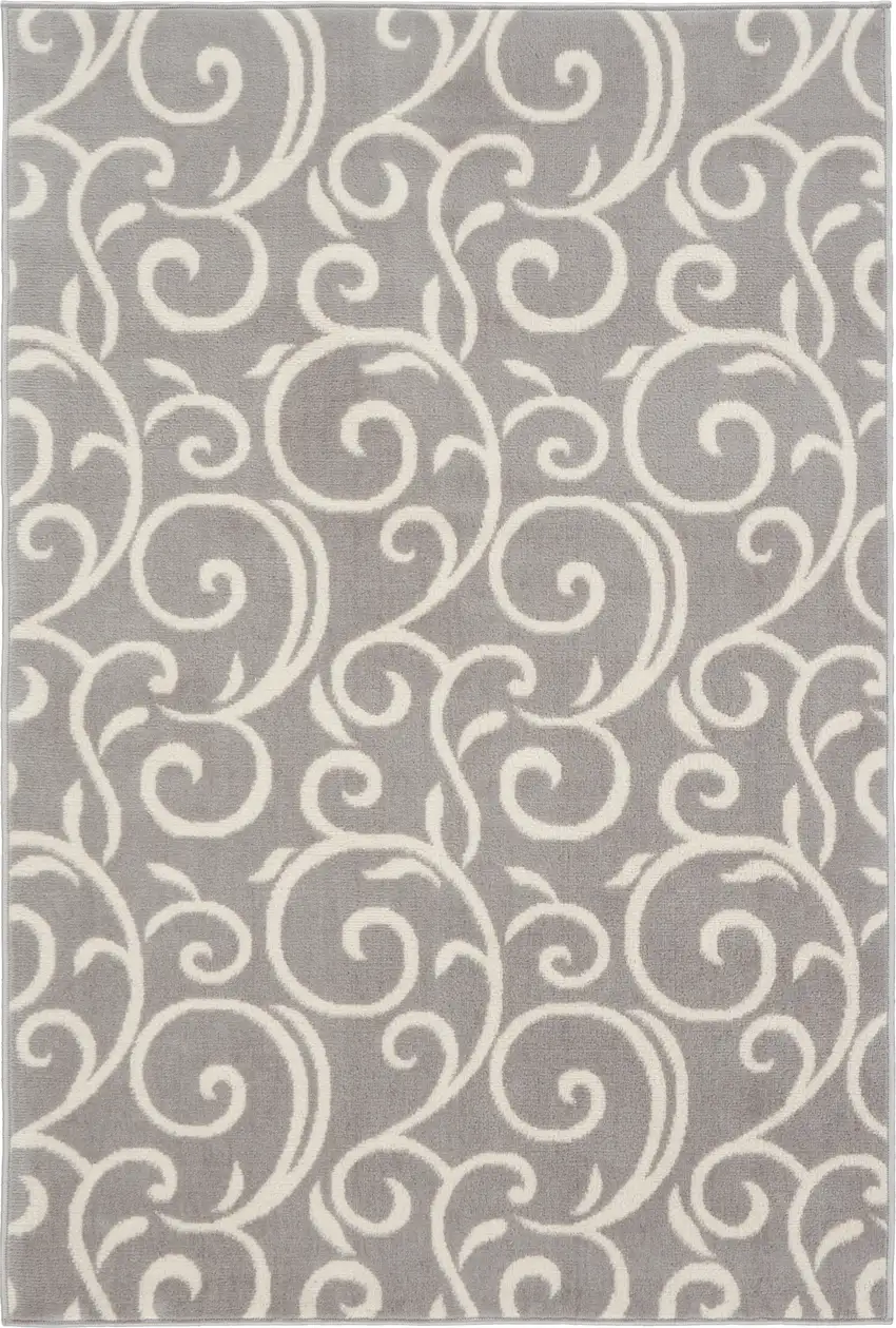 Gray and Ivory Floral Vines Power Loom Area Rug Photo 3