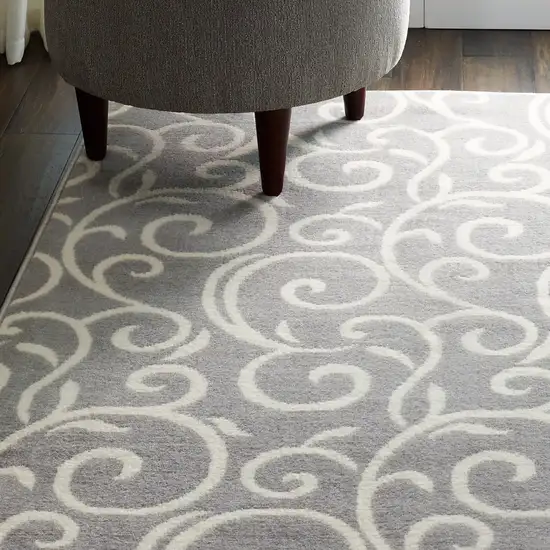 Gray and Ivory Floral Vines Power Loom Area Rug Photo 6