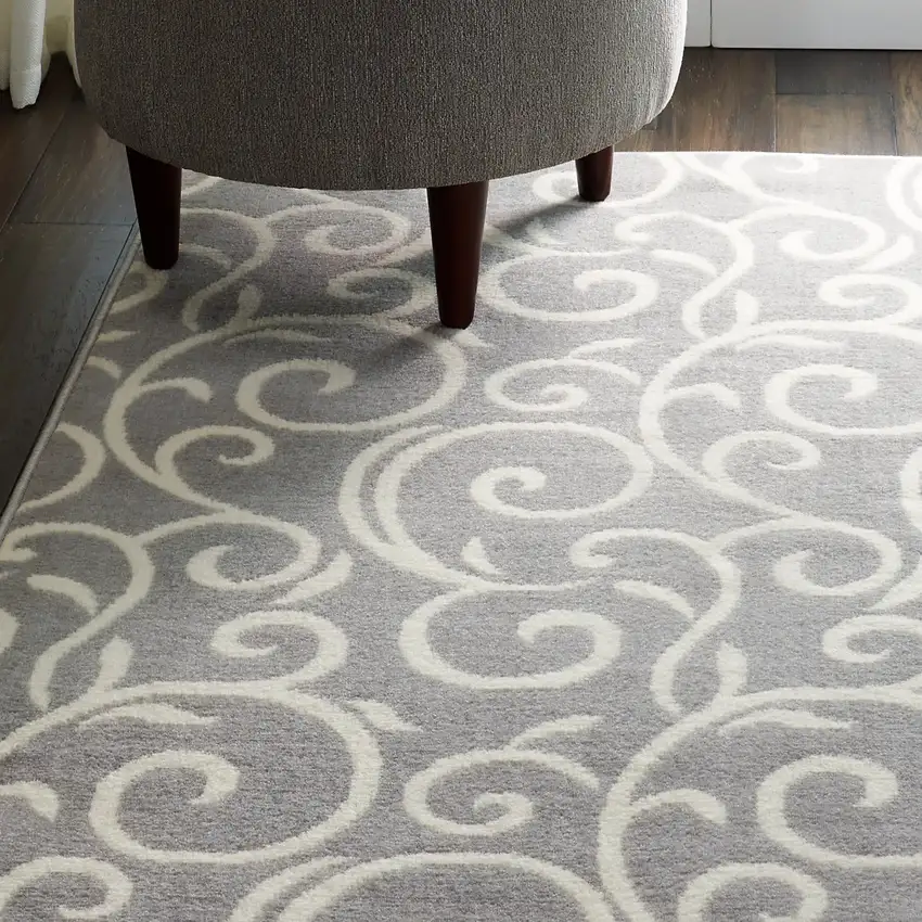 Gray and Ivory Floral Vines Power Loom Area Rug Photo 6