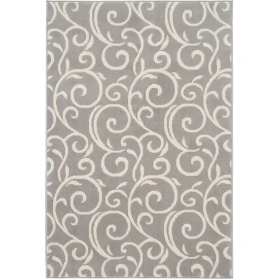 Gray and Ivory Floral Vines Power Loom Area Rug Photo 4