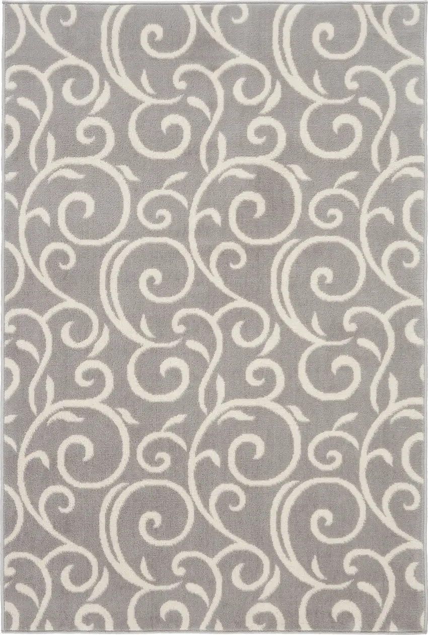 Gray and Ivory Floral Vines Power Loom Area Rug Photo 4