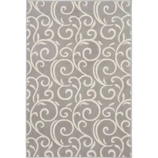 Gray and Ivory Floral Vines Power Loom Area Rug Photo 2