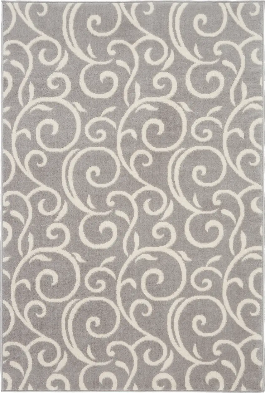 Gray and Ivory Floral Vines Power Loom Area Rug Photo 2