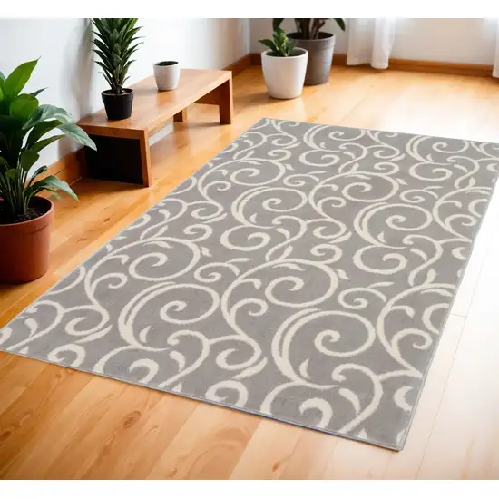 Gray and Ivory Floral Vines Power Loom Area Rug Photo 1