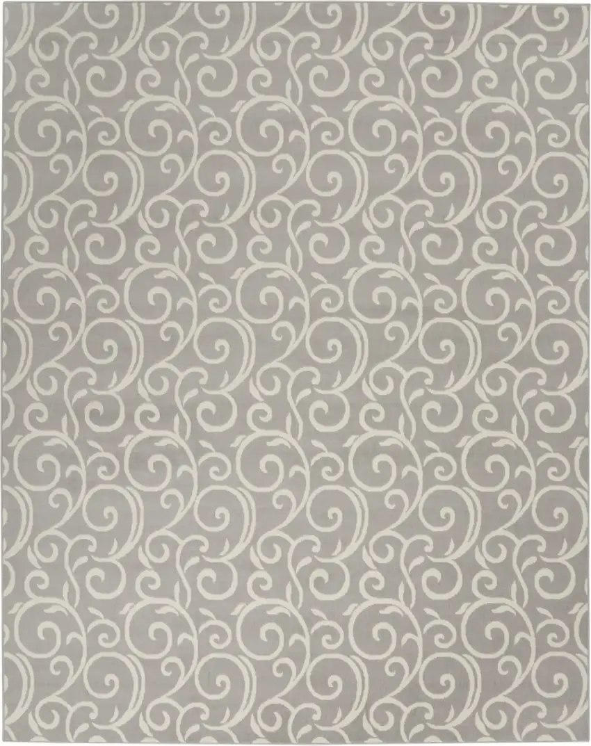 Gray and Ivory Floral Vines Power Loom Area Rug Photo 2