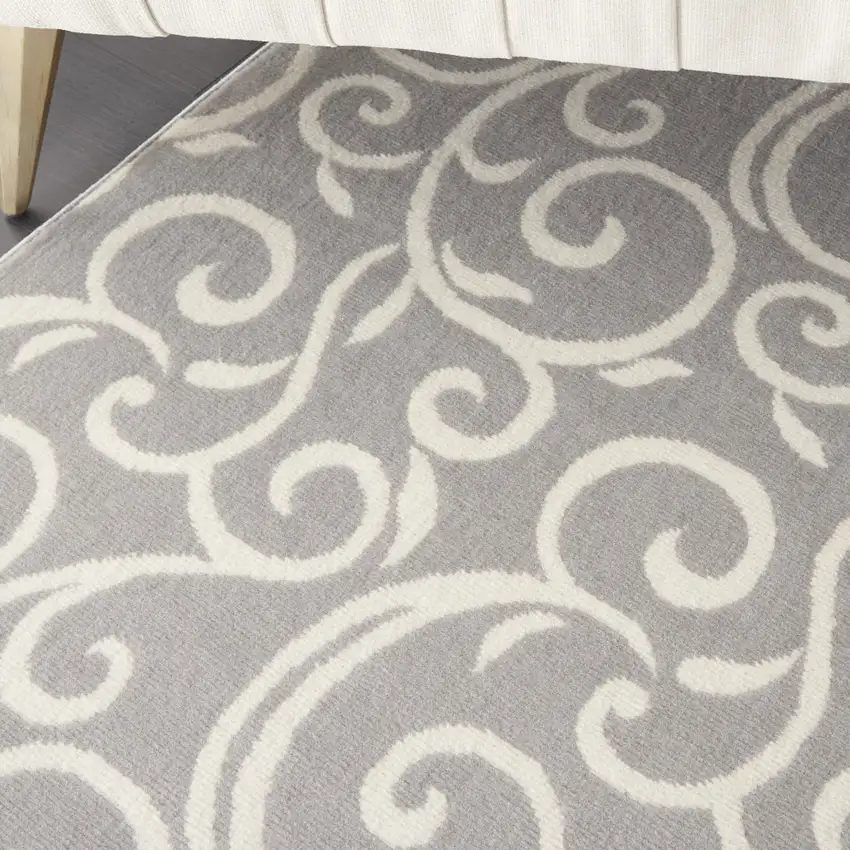 Gray and Ivory Floral Vines Power Loom Area Rug Photo 4