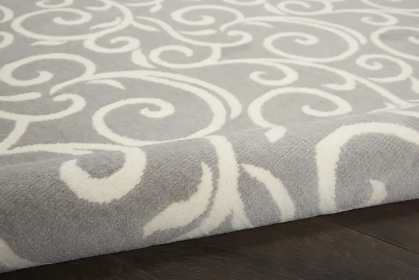 Gray and Ivory Floral Vines Power Loom Area Rug Photo 8