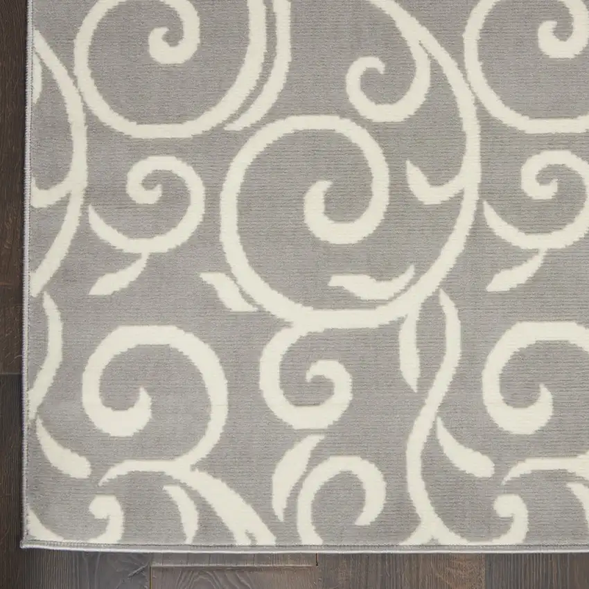 Gray and Ivory Floral Vines Power Loom Area Rug Photo 9