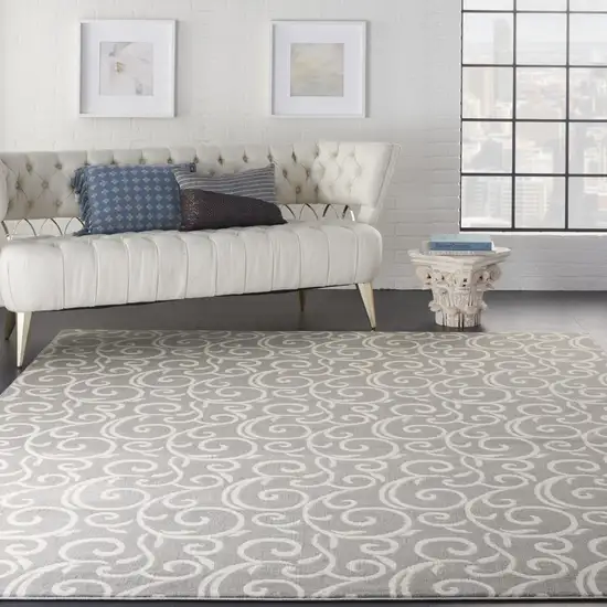 Gray and Ivory Floral Vines Power Loom Area Rug Photo 3