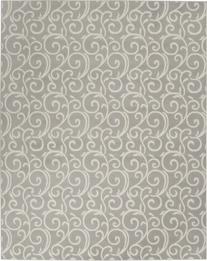 Gray and Ivory Floral Vines Power Loom Area Rug Photo 7